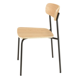 TOM - Lot de 2 chaises « écolier » en bois de frêne pieds acier noir