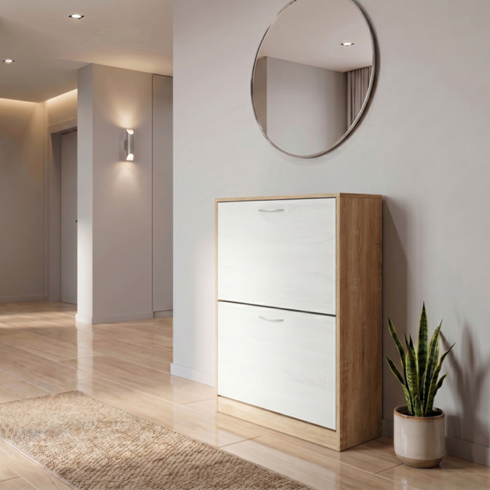 Scarpiera 2 ante salvaspazio in finitura rovere, mobile porta scarpe compatto fino a 12 paia, design moderno e funzionale, ideale per ingresso e corridoio, struttura resistente, facile da montare con istruzioni e accessori inclusi