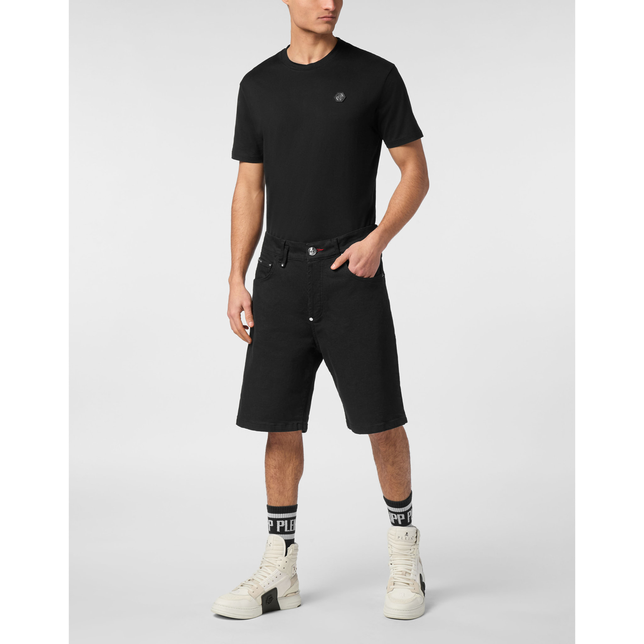 PHILIPP PLEIN DENIM SHORTS SKULL