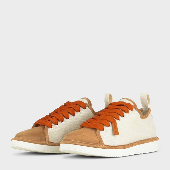 SCARPA ALLACCIATA P01 UOMO IN LINO E SUEDE NEBBIA-BISCOTTO-ARANCIO BRUCIATO