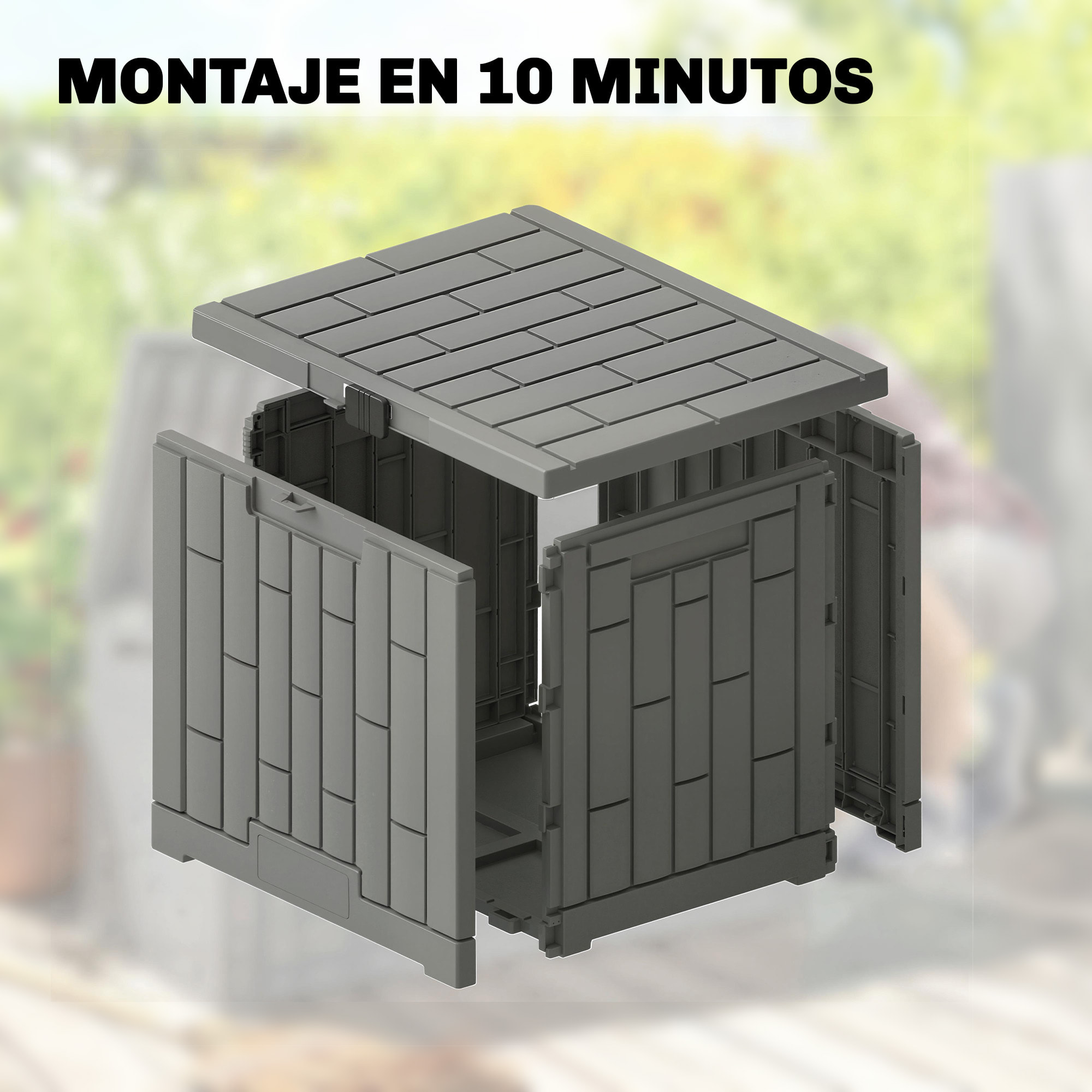 Arcón Exterior Capacidad 114L, Baúl de Almacenaje Exterior de Resina Resistente al Agua y a los Rayos UV, con Cerradura para Jardín, Terraza, Patio, 56x44x54 cm, Gris