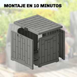 Arcón Exterior Capacidad 114L, Baúl de Almacenaje Exterior de Resina Resistente al Agua y a los Rayos UV, con Cerradura para Jardín, Terraza, Patio, 56x44x54 cm, Gris