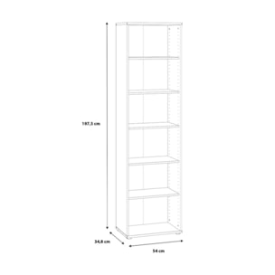 Étagère H. 198 x L. 54 cm décor chêne sonoma avec 5 étagères - MIA