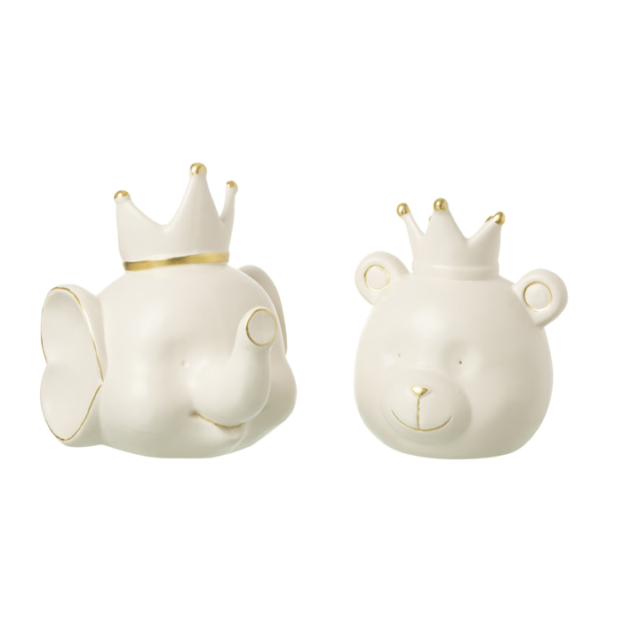 J-Line tirelire Ours - porcelaine - ecru/or - large - 2 pcs