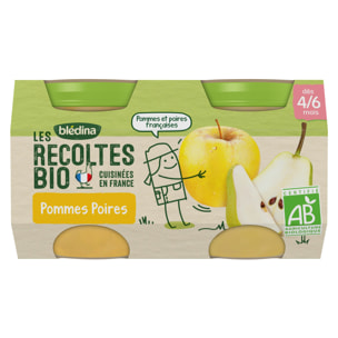 24 Petits Pots Pommes, Poires 12x(2x130g) - Les Récoltes Bio Dès 4/6 Mois