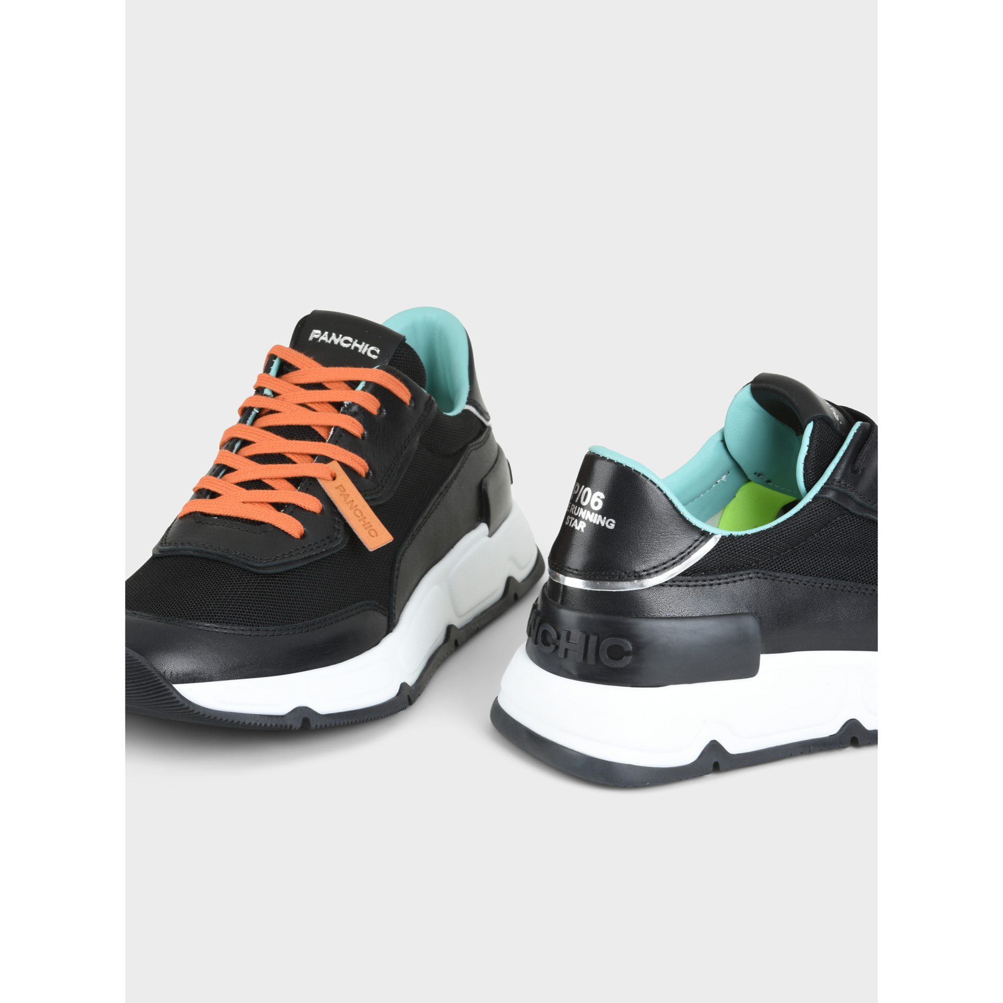 SNEAKER HOMBRE P06 DE MESH ANTE Y PIEL EFECTO ESPEJO NEGRO