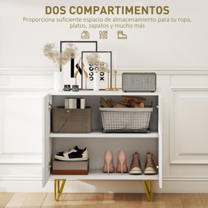 Aparador para Salón Aparador de Entrada con 2 Puertas y Estantes Ajustables Armario de Almacenamiento para Cocina Sala 80x40x75 cm Blanco Brillo