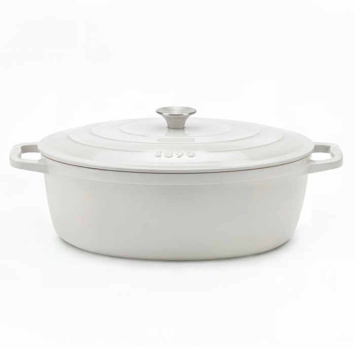 La Fonderie 1890 IENA36, Cacerola de hierro fundido, 36cm, capacidad 7,7L, beige, compatible con todos los fuegos, inducción, gas, parrilla, horno.
