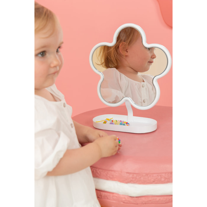 J-Line Miroir de Table Fleur pour Enfants - métal - blanc