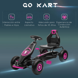 Kart Pedales Coche de Pedales para Niños de 5-12 Años con Asiento Ajustable Neumáticos Inflables Amortiguador y Freno de Mano Carga 50 kg Negro y Rosa