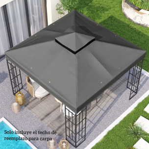 Techo de Repuesto para Cenador, 3x3 m, Cubierta de Repuesto con Techo Doble, Orificios de Drenaje y Protección UPF30+, SOLO Toldo de Recambio para Pabellón Gazebo, Gris Oscuro