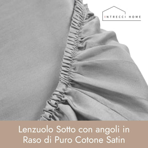 Intrecci Home Lenzuolo con Angoli, Lenzuolo Sotto in Raso di Puro Cotone Satin,Made in Italy, Morbidezza Suprema, Elegante e Confortevole, Tinta Unita