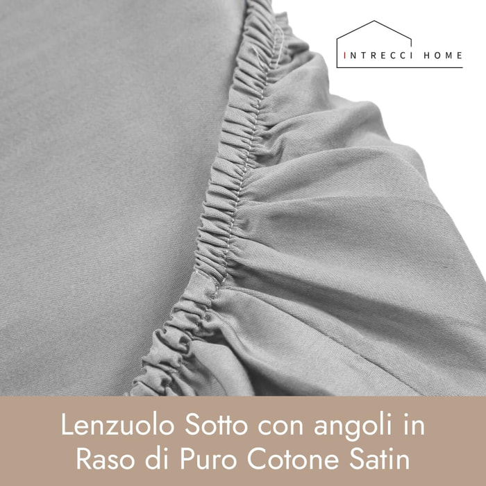Intrecci Home Lenzuolo con Angoli, Lenzuolo Sotto in Raso di Puro Cotone Satin,Made in Italy, Morbidezza Suprema, Elegante e Confortevole, Tinta Unita