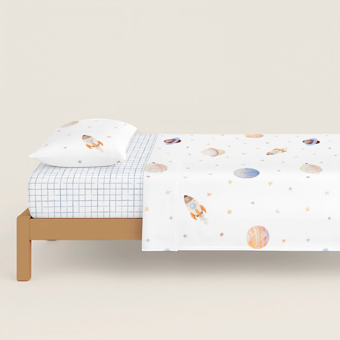 Cool Kids - Juego de Sábanas Estampadas - Infantil - Incluye 1 Funda de Almohada + 1 Sábana Bajera - 100% Algodón - Astro
