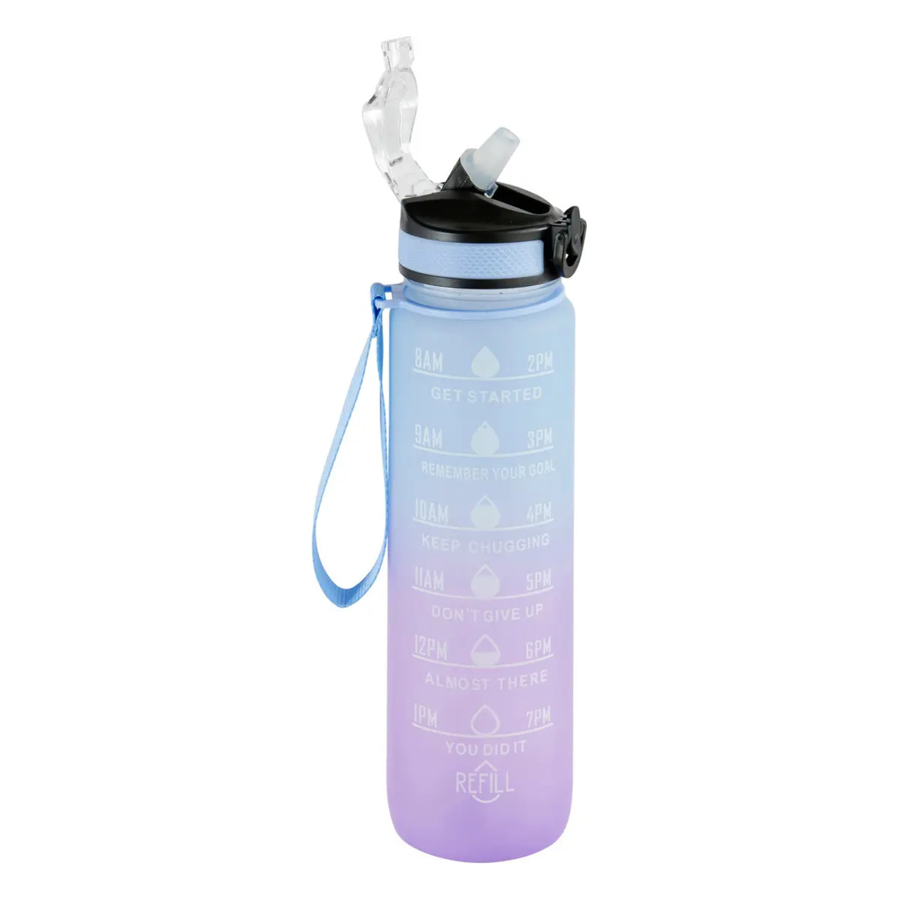 Bouteille avec paille en silicone intégrée 1L
