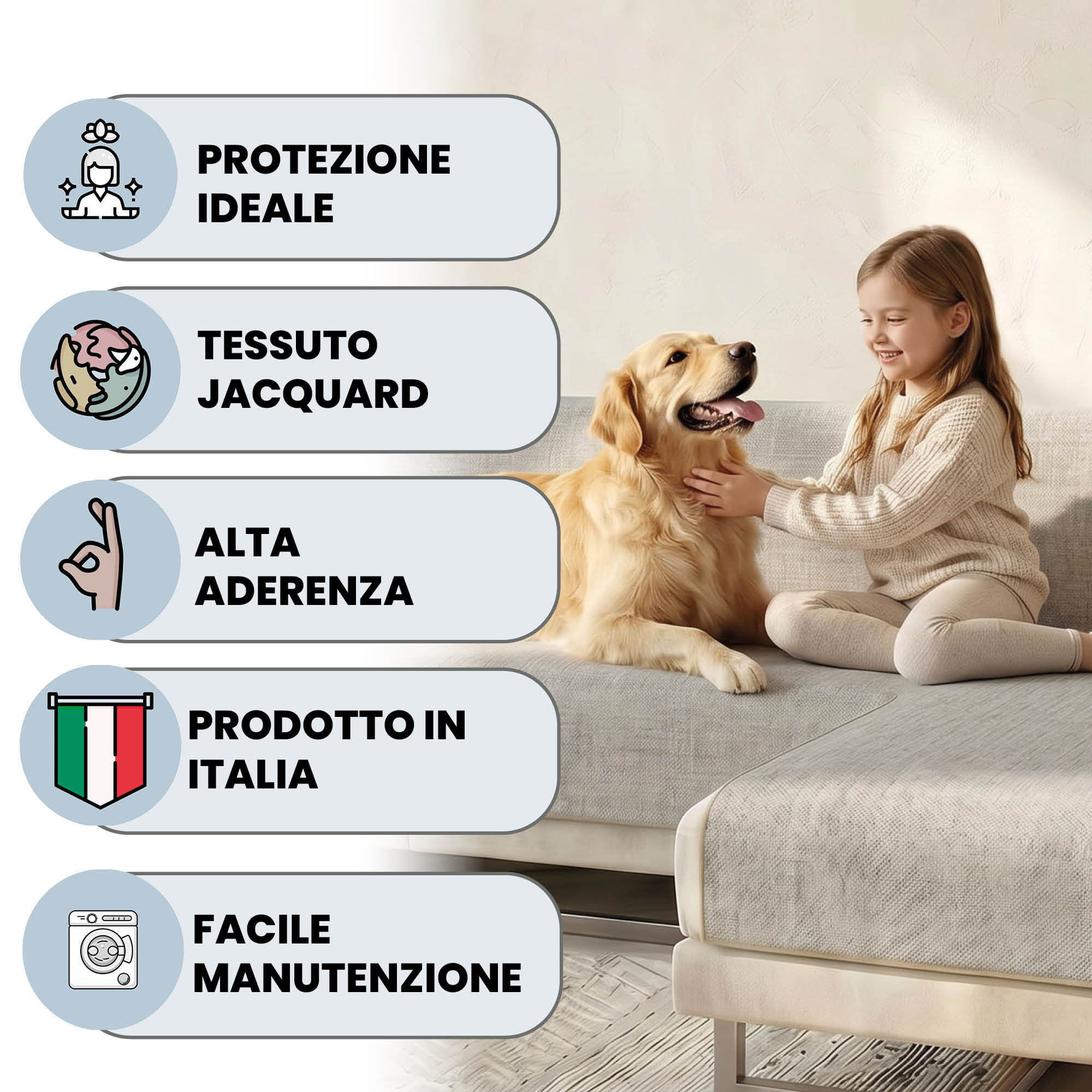 COPRIDIVANO PENISOLA DESTRA COMFORT, Antiscivolo, Cotone+Microfibra+Fibre Varie, Made in Italy - BEIGE