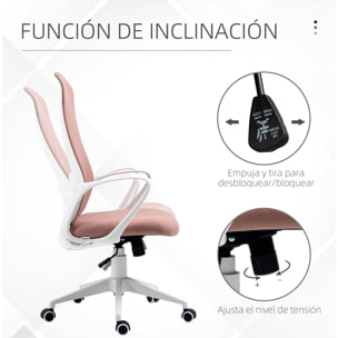 Silla de Oficina Giratoria Altura Ajustable Silla de Escritorio Ergonómica con Reposabrazos Función de Inclinación y Respaldo Alto para Salón Dormitorio 62x56x110-119,5 cm Rosa