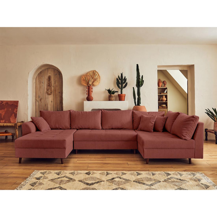 Rune - canapé panoramique d'angle droit - 7 places - en velours côtelé - Terracotta