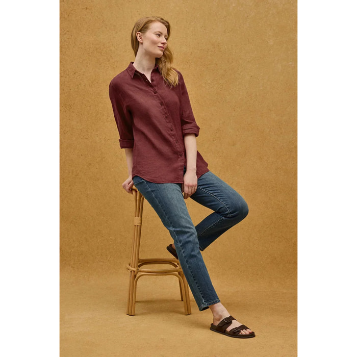 Camisa color vino de lino con corte relajado y bordado Polo Club