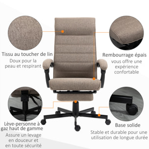 Chaise de bureau manager ergonomique inclinable réglable repose-pied rétractable tissu marron