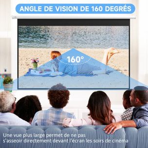 Écran de projection motorisé home-cinéma format 16:9 120 pouces 4K HD avec télécommande blanc noir