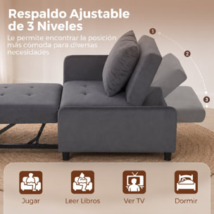 Sofá Cama 1 Plaza Convertible 4 en 1, Sillón Cama Plegable, Tapizado en Terciopelo, Respaldo Ajustable, Almohada con Funda Lavable, para Salón, 72,5x89,5x83 cm, Gris Oscuro