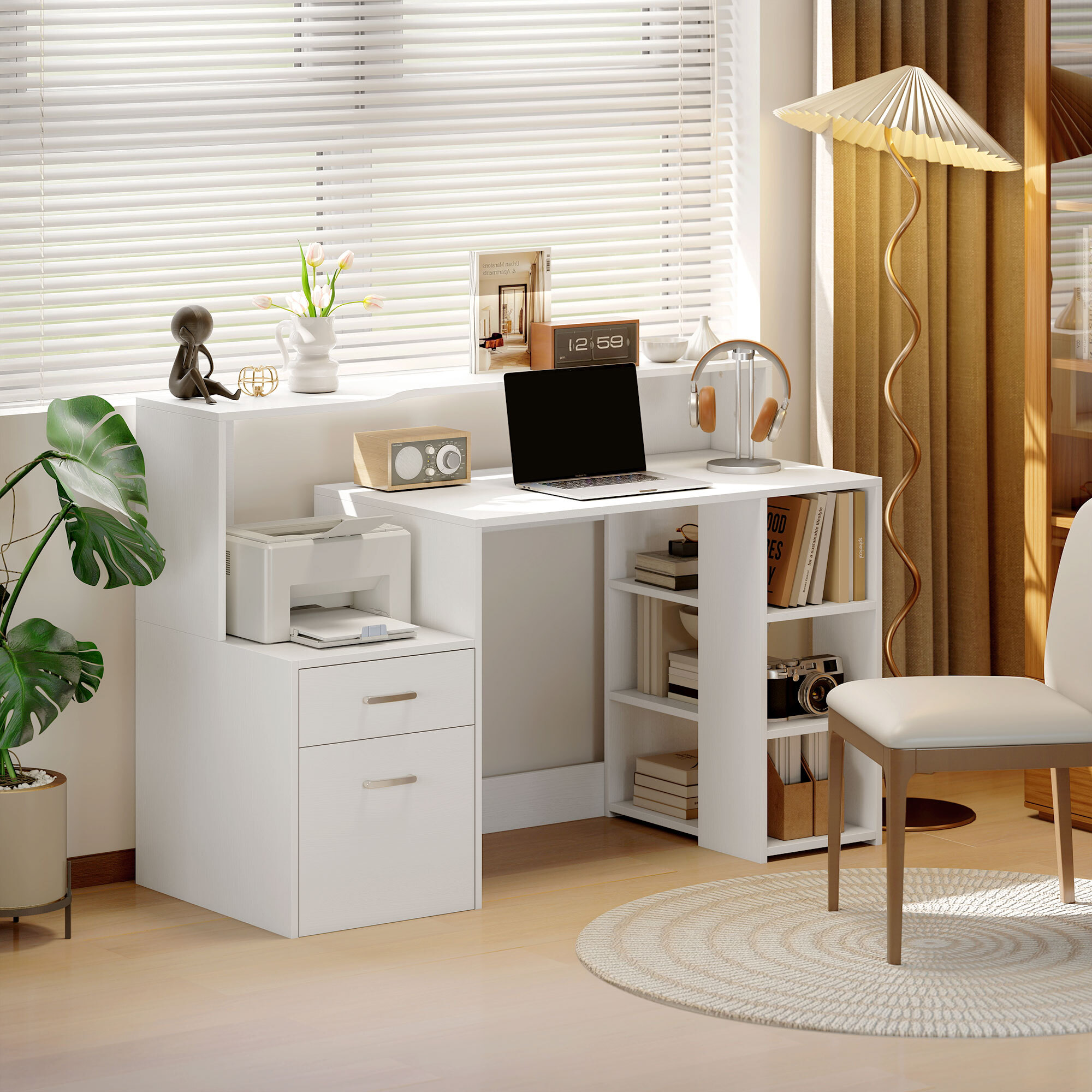 Bureau informatique multimédia design multi-rangement dim. 137 x 55 x 92 cm