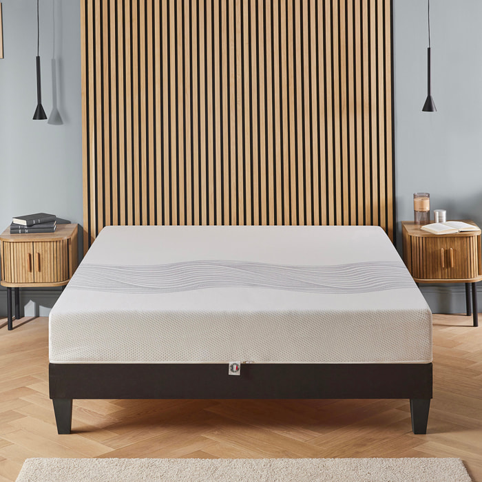 Ensemble Matelas Sensitive & Sommier Kit15, 21 cm, Mémoire de Forme, Déhoussable, Technologie Tri-Lattes, Soutien Ferme