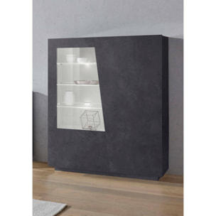 Vetrina moderna con anta a vetro, Made in Italy, con luce LED bianca, Credenza con ripiani, Vetrinetta da soggiorno, cm 120x43h146, colore Grigio Ardesia