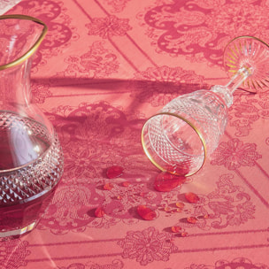 Nappe enduite jacquard Mille rosaces framboise