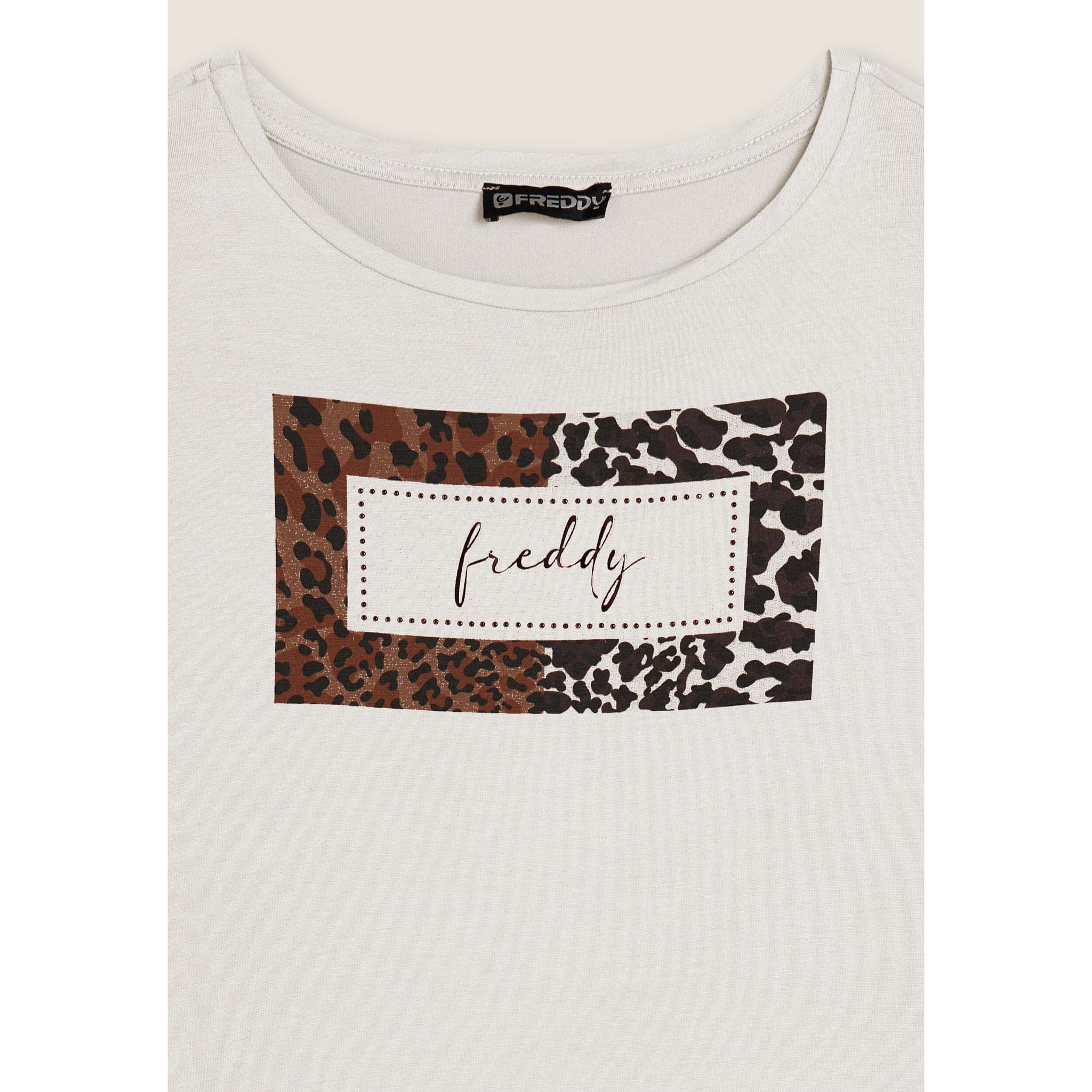 T-shirt donna stampa animalier e strass