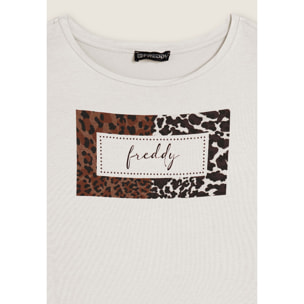 T-shirt donna stampa animalier e strass