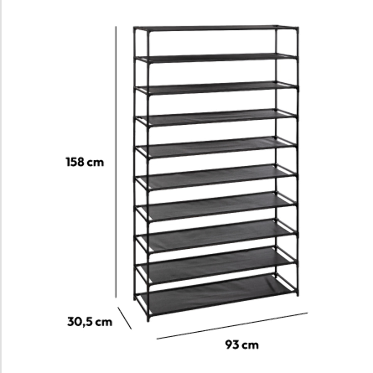 Range-chaussures 10 niveaux en tissu noir