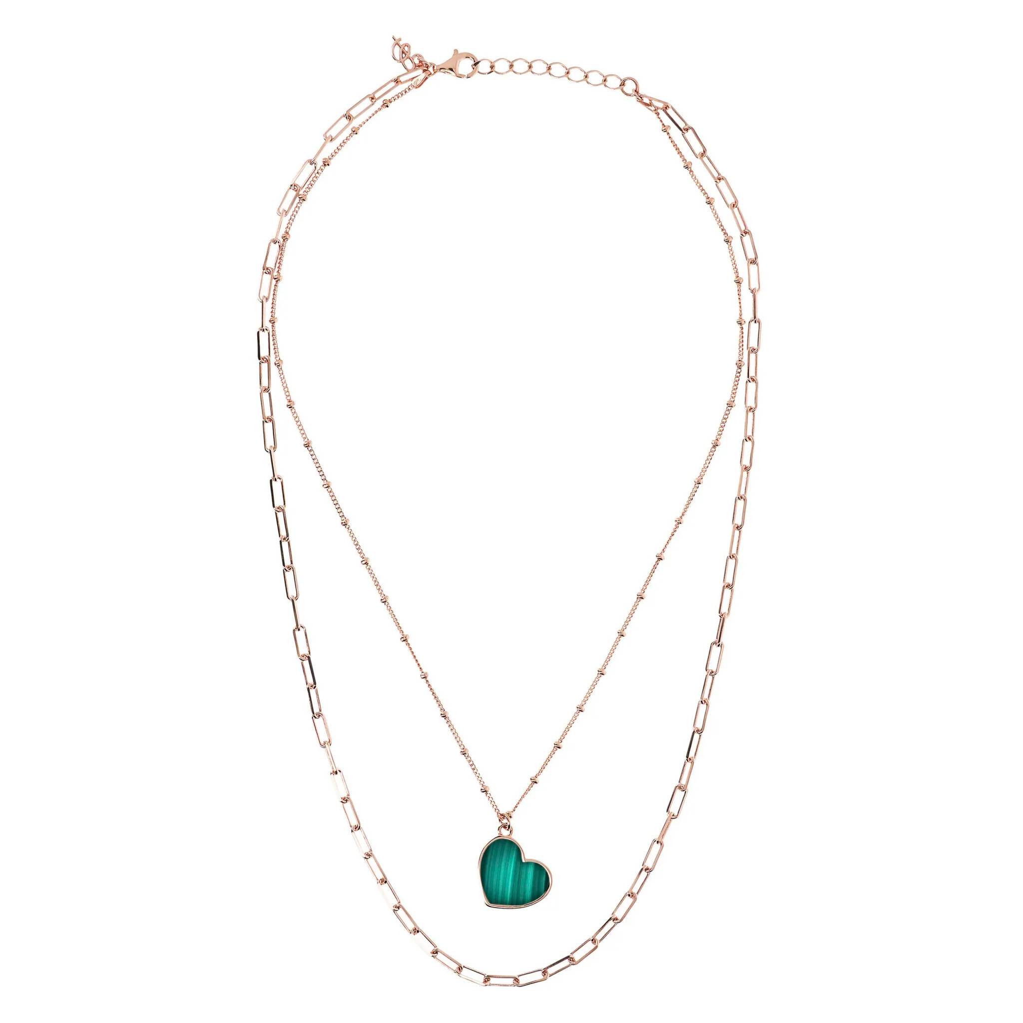 Collana Multifilo Forzatina e Catena Rosario con Pendente Cuore in Onice Nero