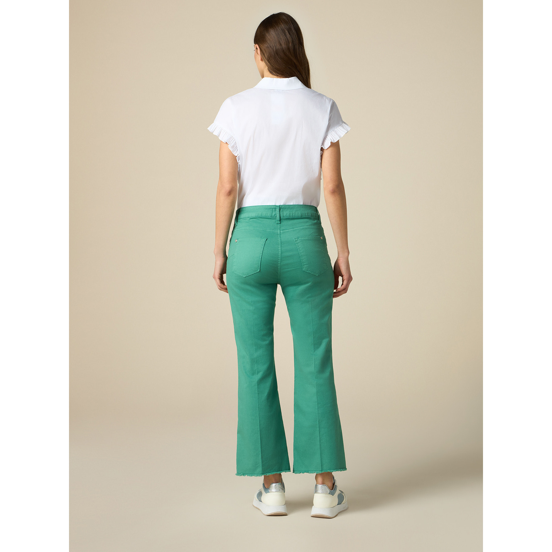 Oltre - Pantaloni little flare in drill di cotone - Verde