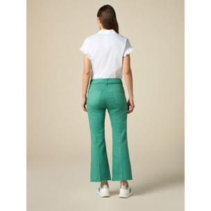 Oltre - Pantaloni little flare in drill di cotone - Verde