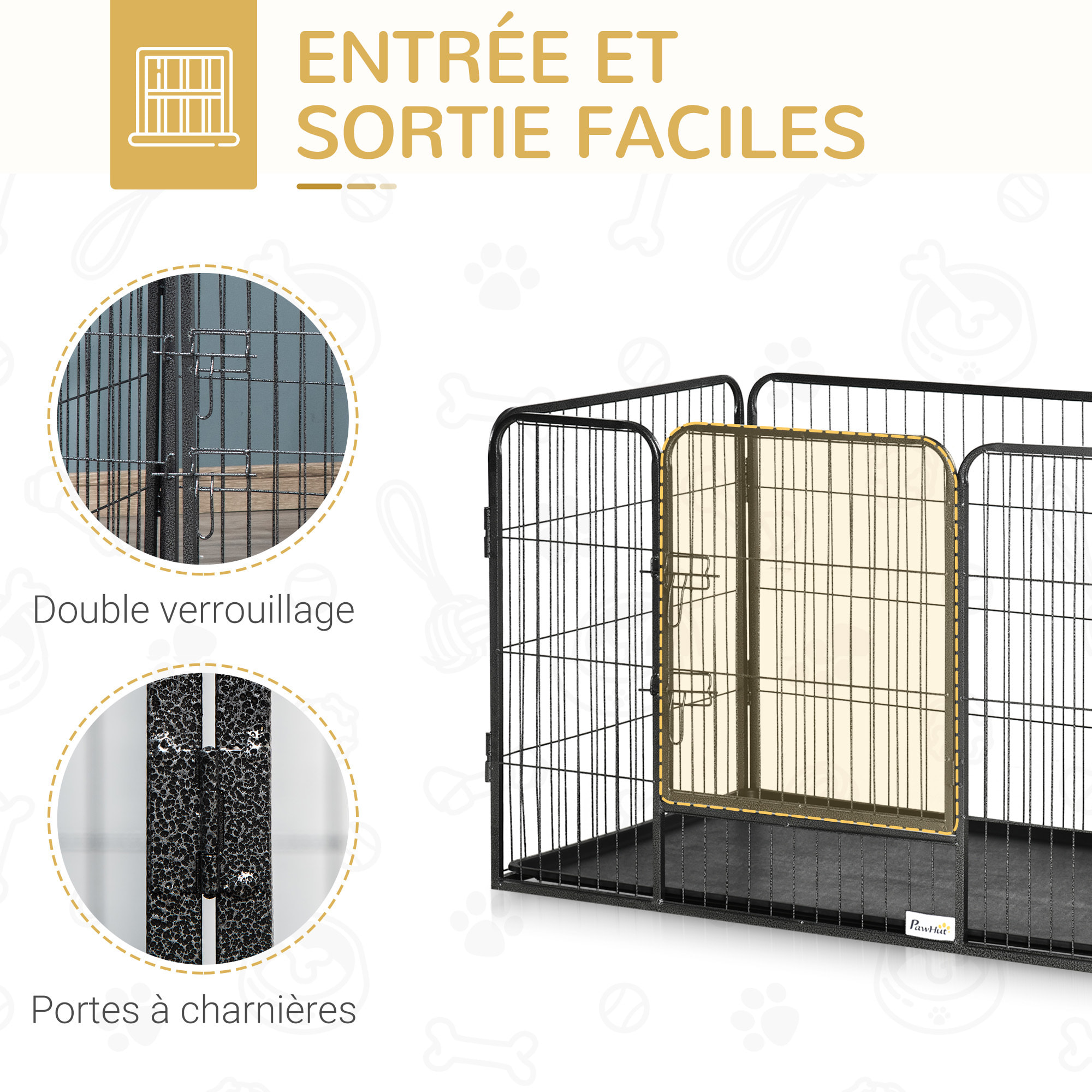 Cage chien démontable - enclos chien intérieur/extérieur - porte verrouillable, plateau - acier ABS gris noir