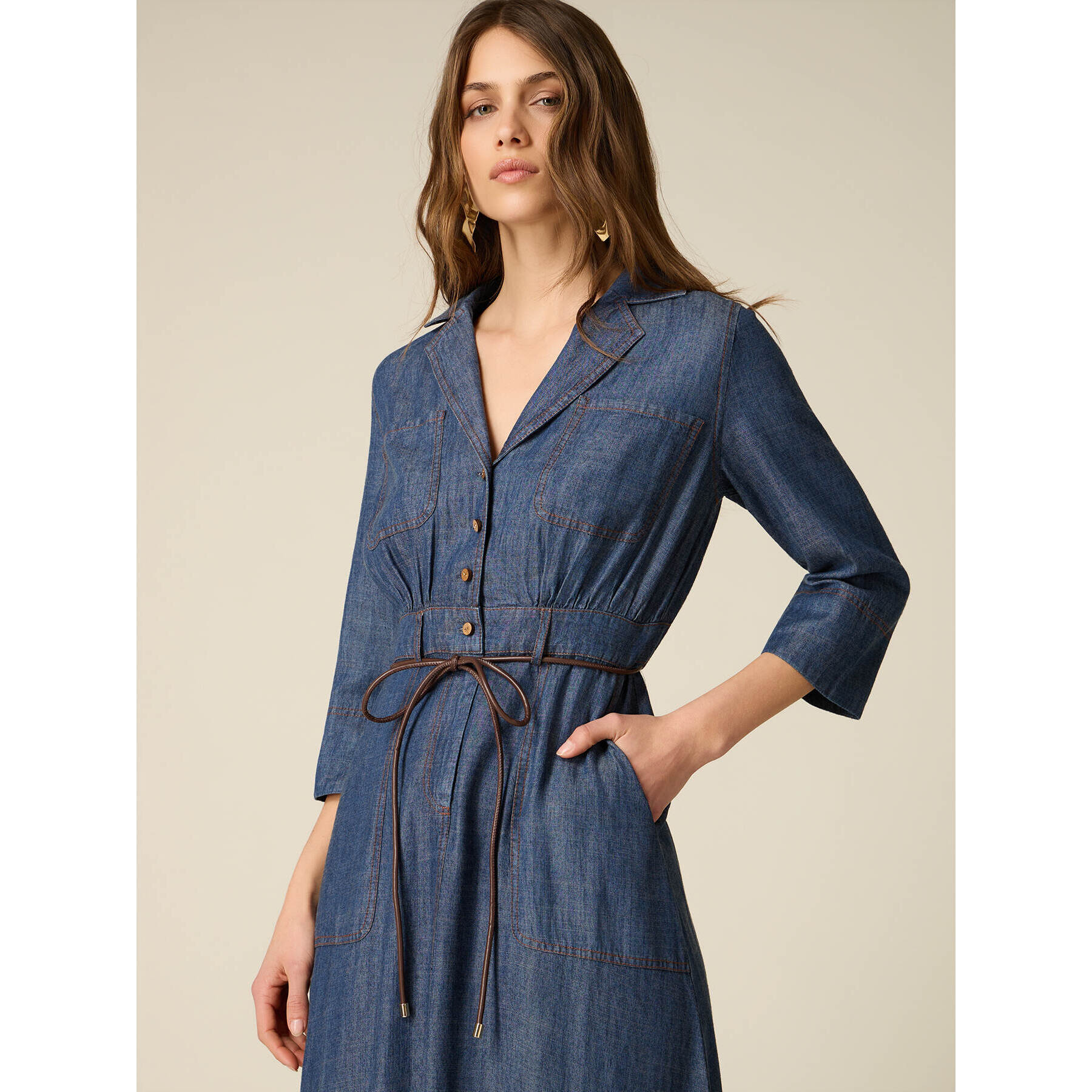Oltre - Vestido largo efecto denim - Azul