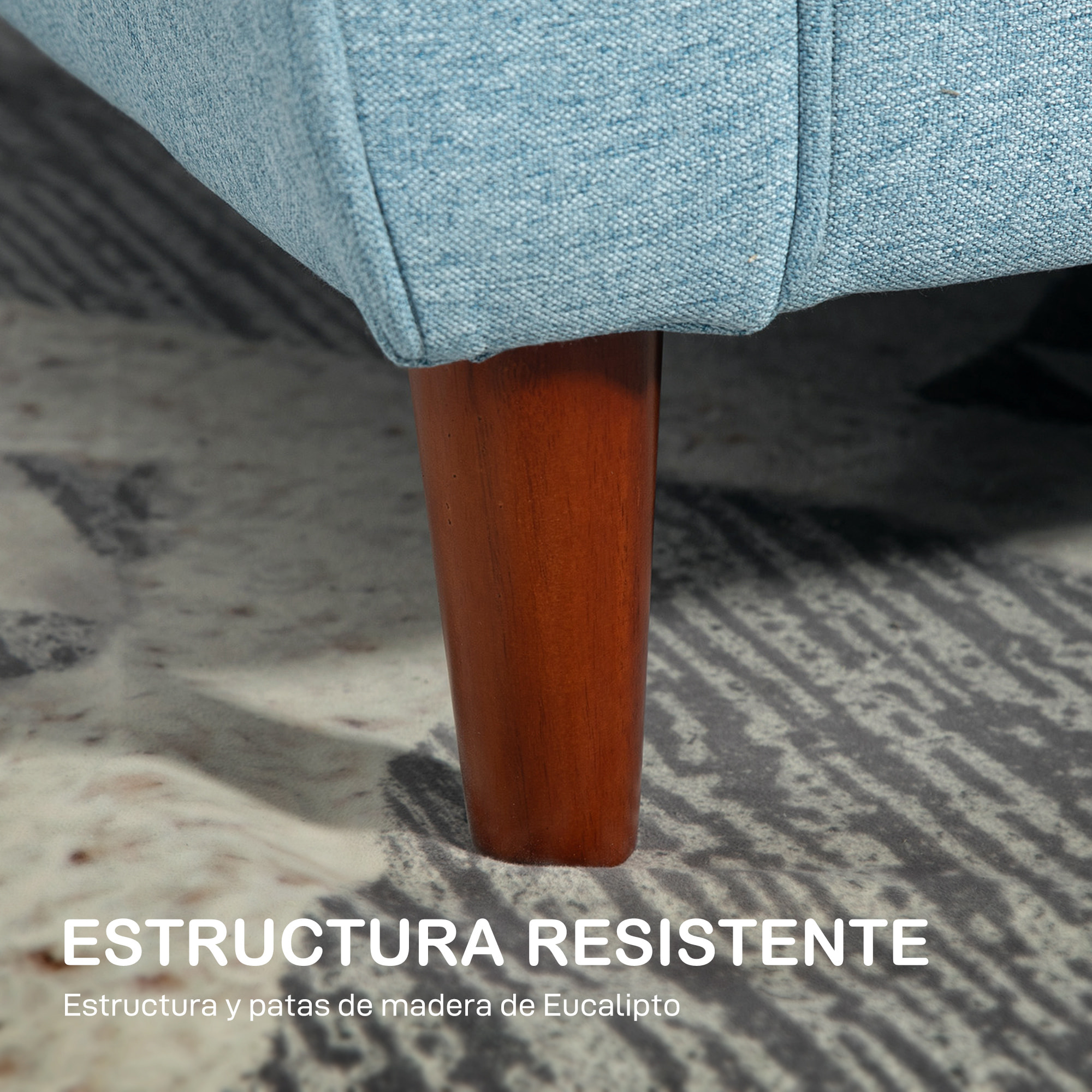Sofá de 2 Plazas, Tapizado en Lino, Sofá de Salón Moderno con Reposabrazos, Patas de Madera, Cojín Decorativo con Funda Lavable, para Dormitorio, Oficina, 140x78x83 cm, Azul Claro