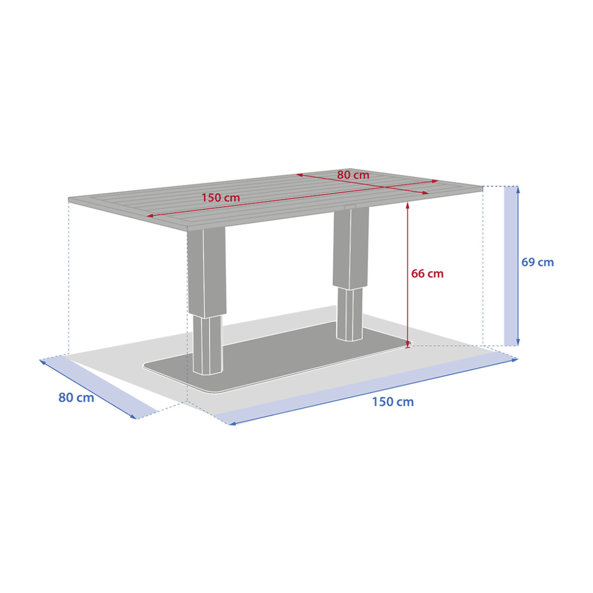 Table de jardin relevable rectangulaire "Salimia" graphite & honey 150 x 80 x 69cm en aluminium