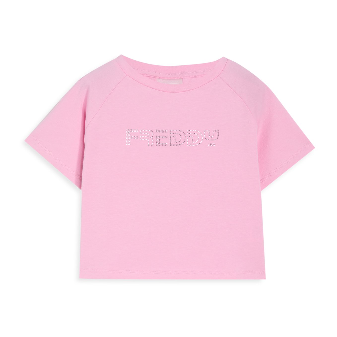 T-shirt Bambina Cropped con Logo FREDDY in Strass