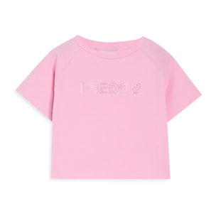 T-shirt Bambina Cropped con Logo FREDDY in Strass
