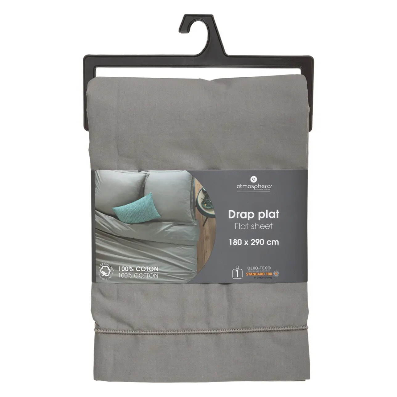 Drap plat "Carina" en coton 180x290cm gris souris