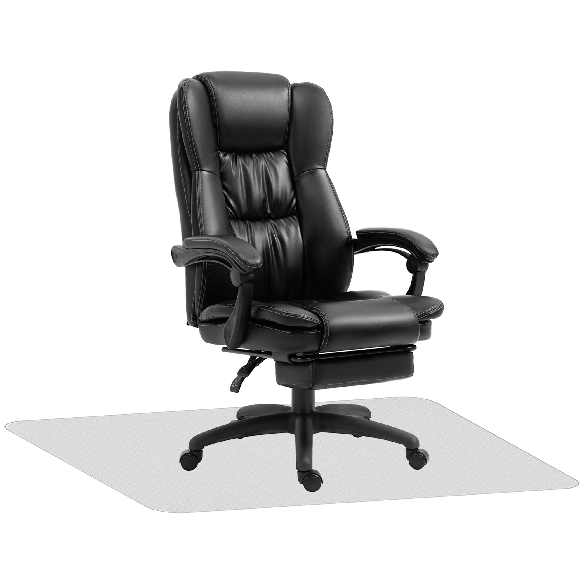 Conjunto de Oficina Incluye 1 Silla de Masaje Reclinable con 6 Puntos de Masaje 68,5x68,5x113-121 cm y 1 Alfombra Protectora de Suelo 90x120 cm Negro y Transparente
