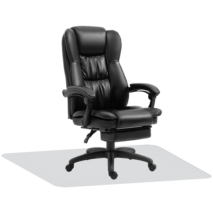 Conjunto de Oficina Incluye 1 Silla de Masaje Reclinable con 6 Puntos de Masaje 68,5x68,5x113-121 cm y 1 Alfombra Protectora de Suelo 90x120 cm Negro y Transparente