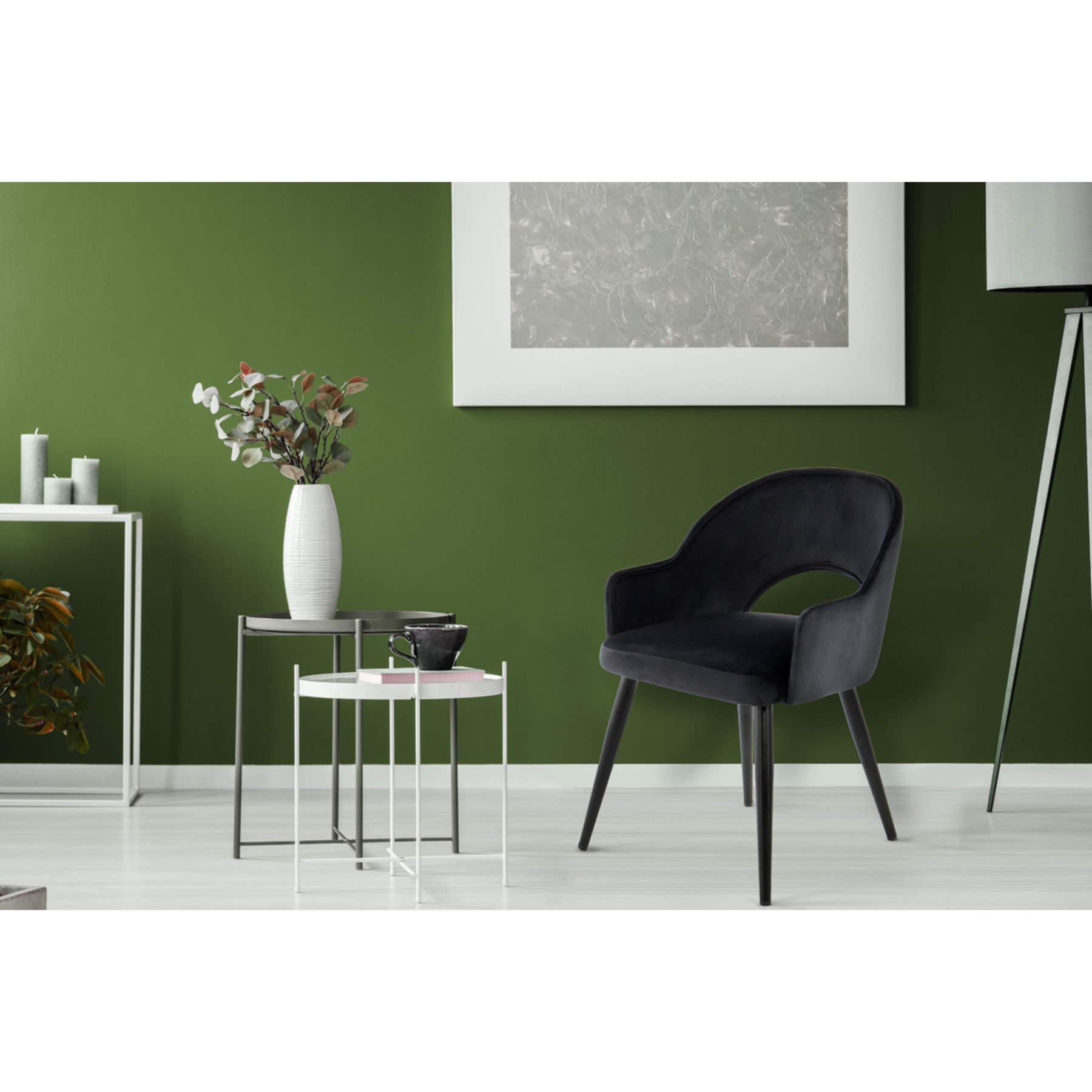 Set di 2 sedie Joris in velluto blu con gambe nere