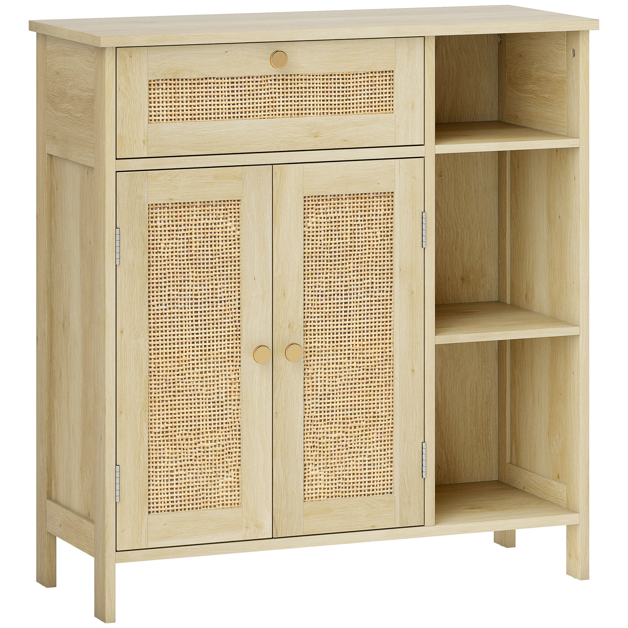 Buffet style bohème naturel - 2 portes, étagère, 3 niches, tiroir - rotin effet bois clair