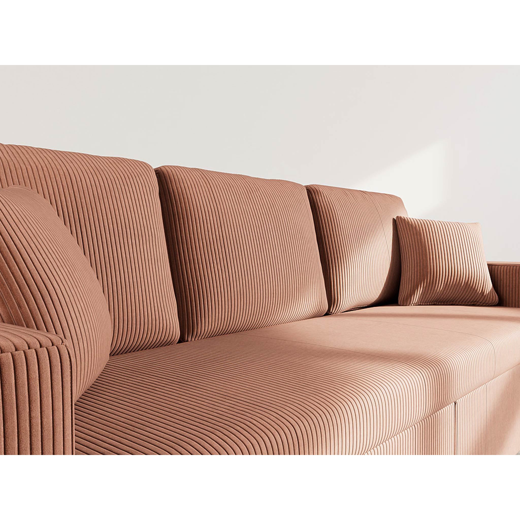 Cyrus - Canapé droit 3 places convertible en velours côtelé - Terracotta