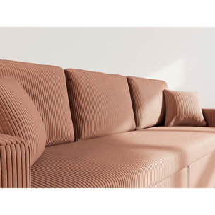 Cyrus - Canapé droit 3 places convertible en velours côtelé - Terracotta