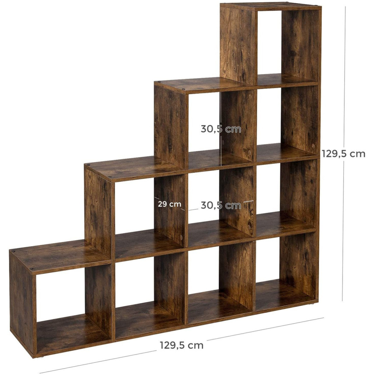 Libreria Scalare a Gradini Stile Rustico in Truciolato Marrone